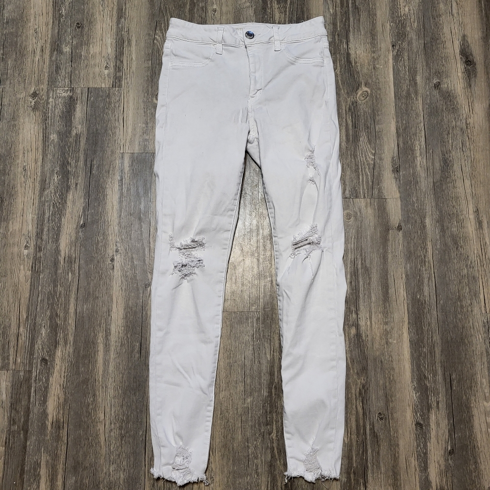 American Eagle High Rise Jegging Distressed Raw Hem Skinny Jeans Denim Size 8